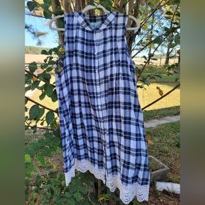 She + Sky Navy and White Plaid Dress with Lace Detail